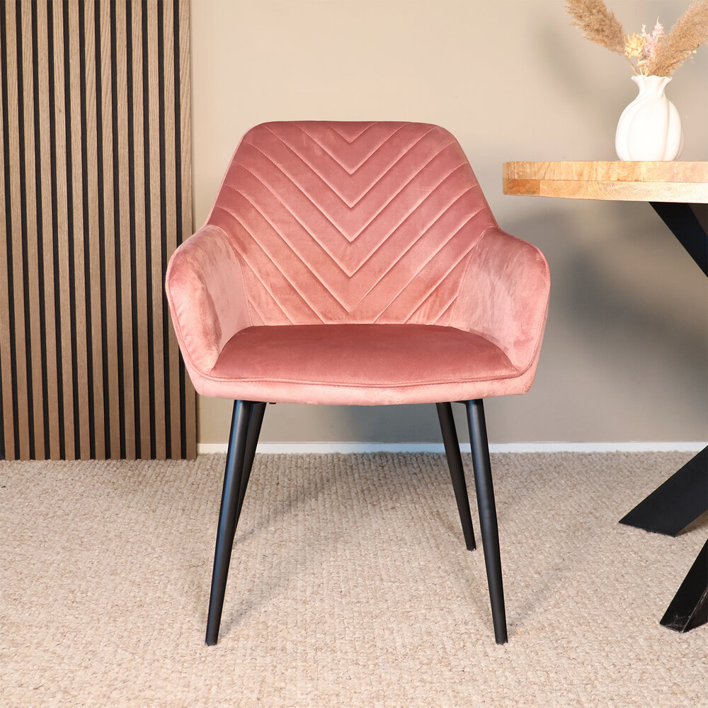 Eetkamerstoel met armleuning Darcio roze velvet eetstoel