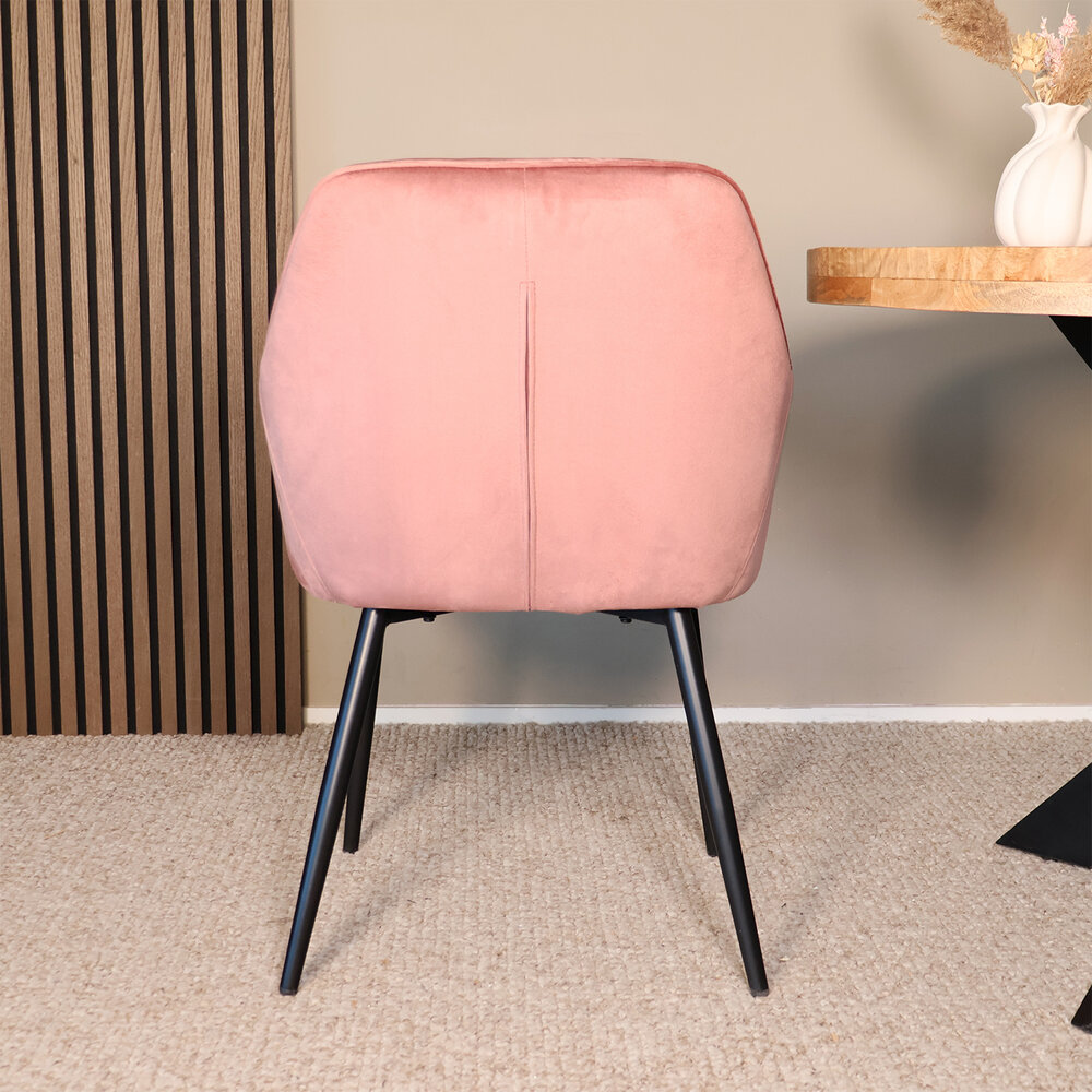Eetkamerstoel met armleuning Darcio roze velvet eetstoel