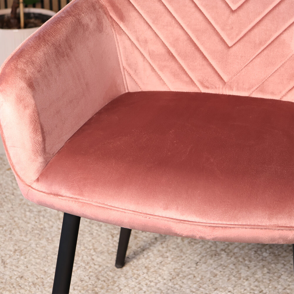 Eetkamerstoel met armleuning Darcio roze velvet eetstoel