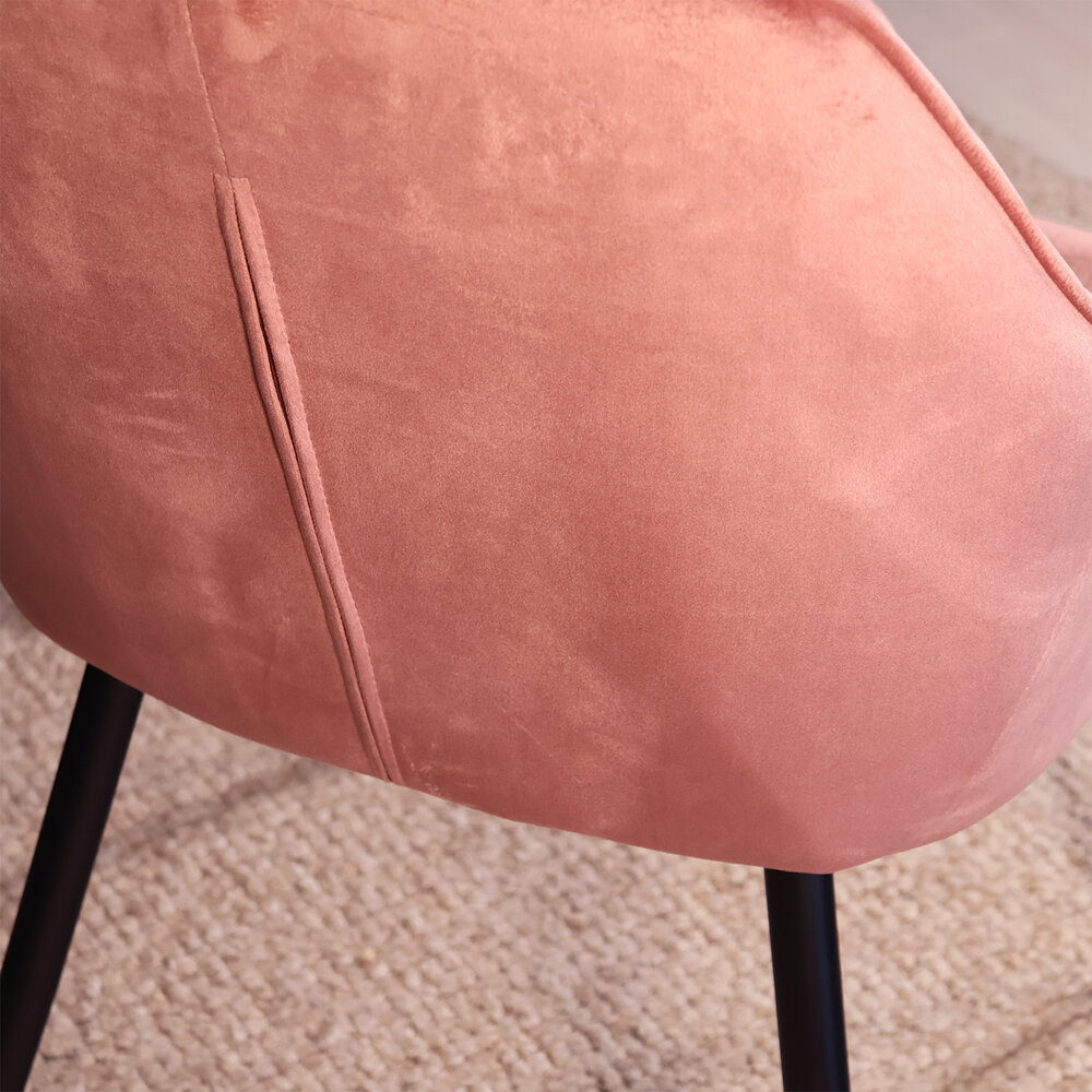 Eetkamerstoel met armleuning Darcio roze velvet eetstoel