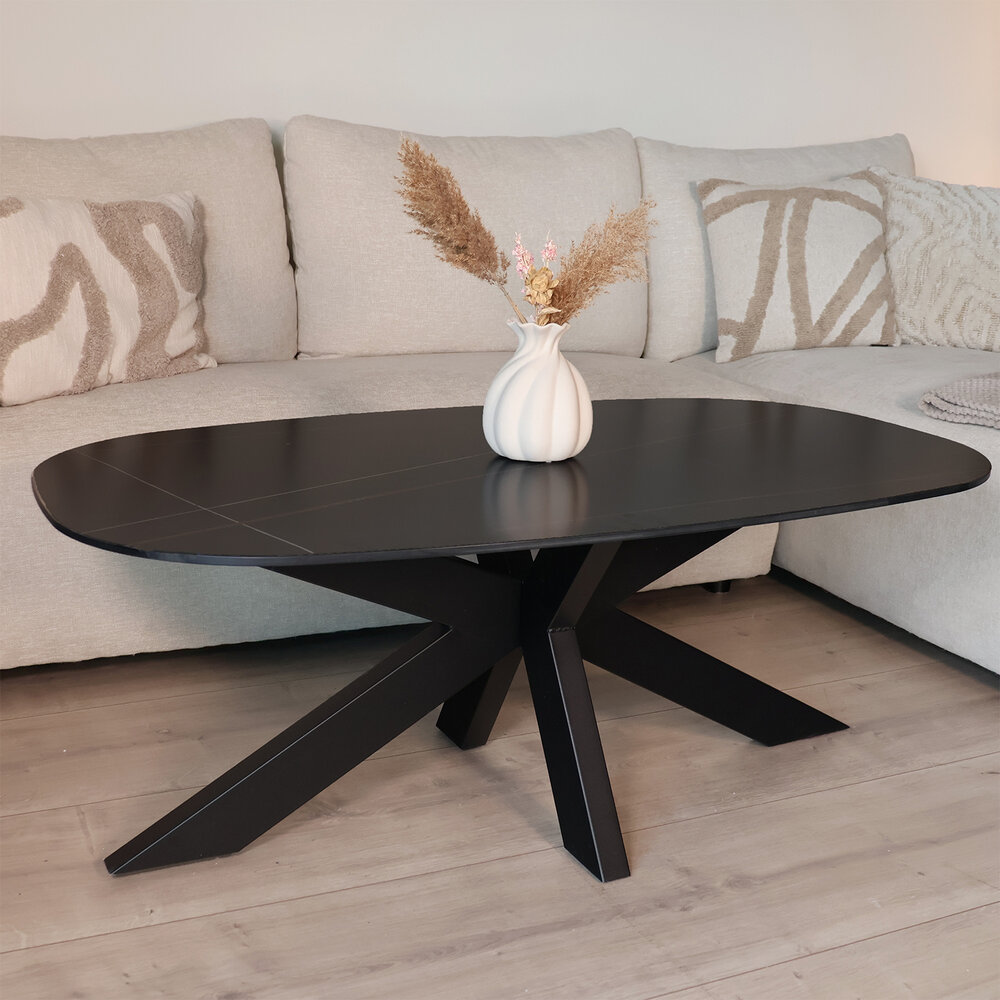 Salontafel deens ovaal 120cm Elif marmerlook zwart Salontafel deens ovaal 120cm Elif marmerlook zwart