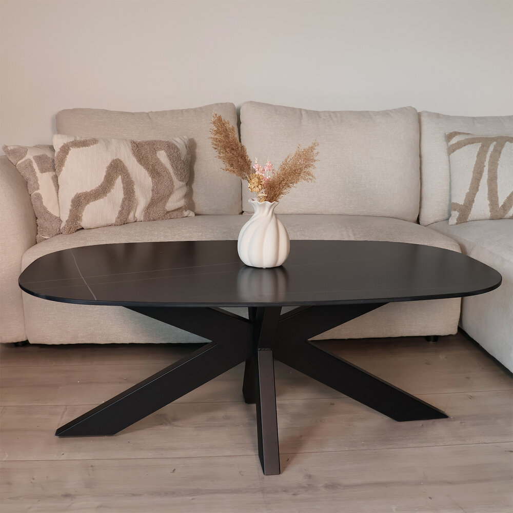 Salontafel deens ovaal 120cm Elif marmerlook zwart Salontafel deens ovaal 120cm Elif marmerlook zwart