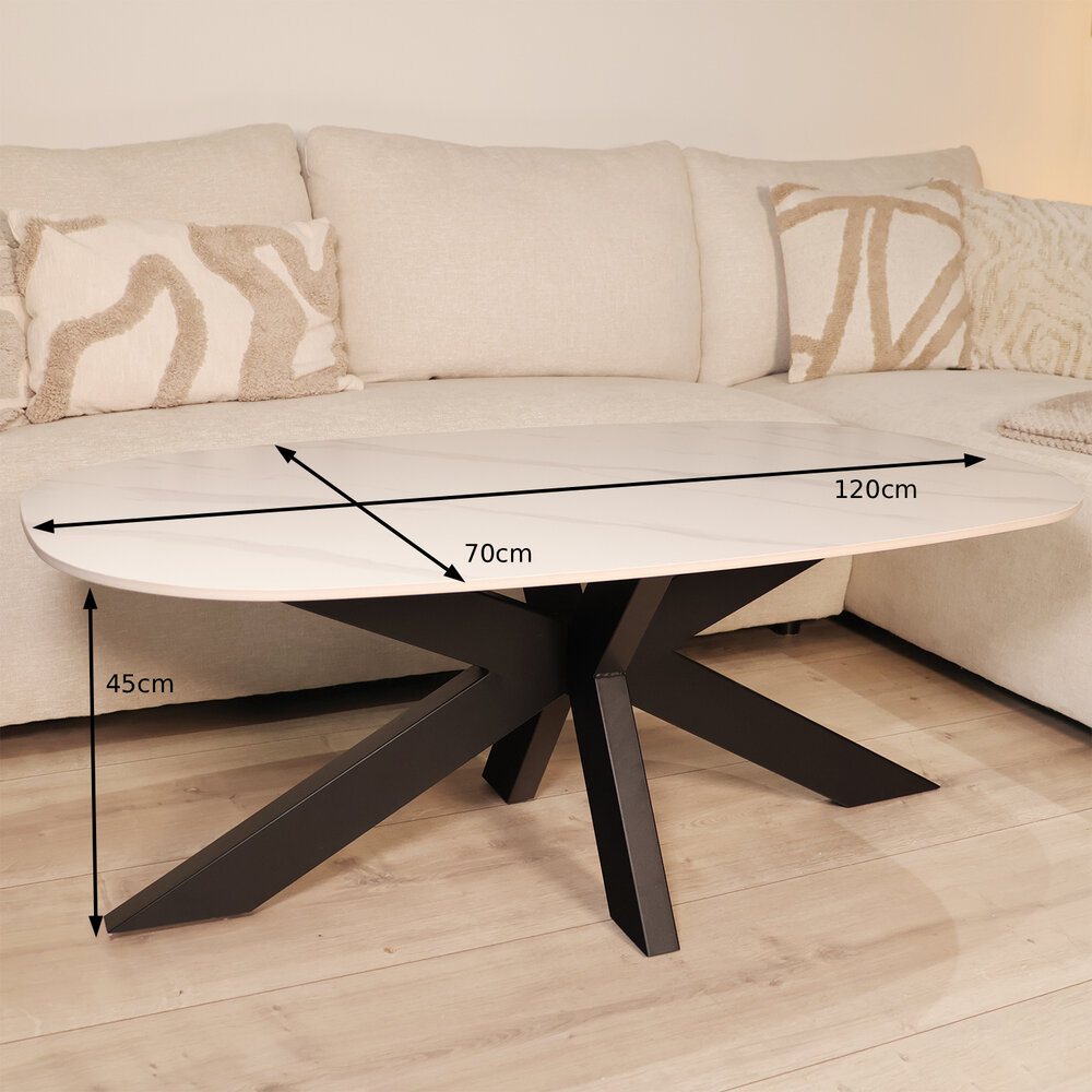 Salontafel deens ovaal 120cm Elif marmerlook wit Salontafel deens ovaal 120cm Elif marmerlook wit