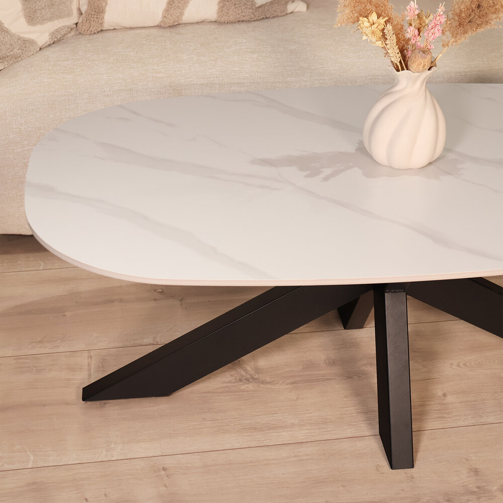Salontafel deens ovaal 120cm Elif marmerlook wit Salontafel deens ovaal 120cm Elif marmerlook wit