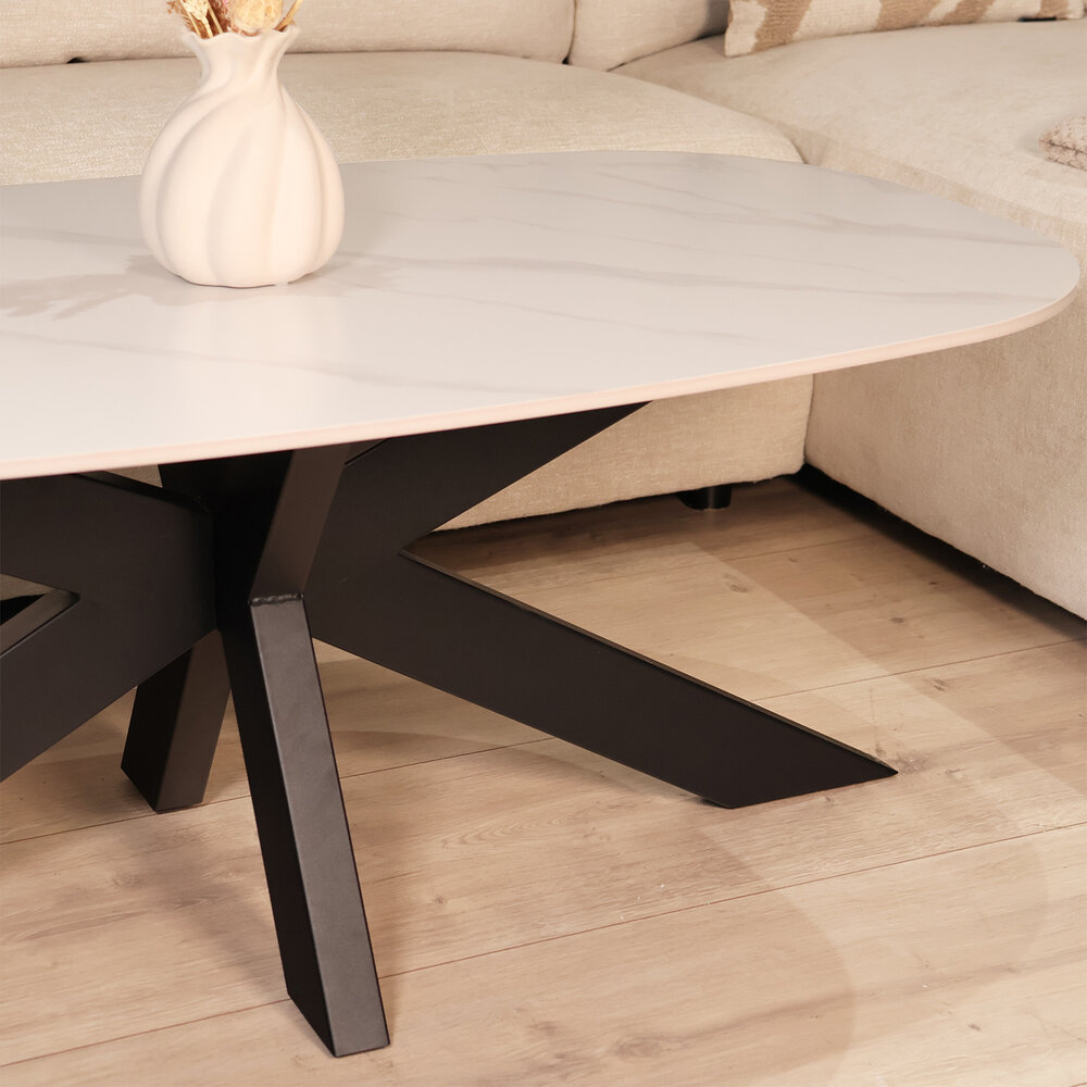 Salontafel deens ovaal 120cm Elif marmerlook wit Salontafel deens ovaal 120cm Elif marmerlook wit