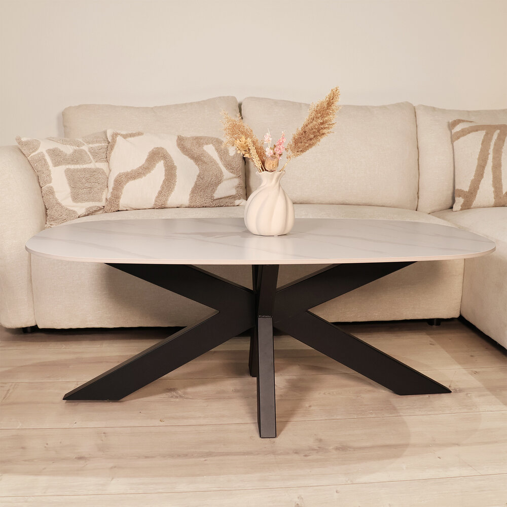 Salontafel deens ovaal 120cm Elif marmerlook wit Salontafel deens ovaal 120cm Elif marmerlook wit