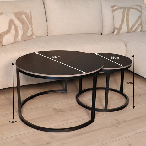 Lizzely Garden & Living Salontafel rond 2delig marmerlook Bero zwart side table steen bijzettafel Lizzely Garden & Living Salontafel rond 2delig marmerlook Bero zwart side table steen bijzettafel