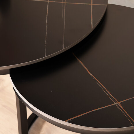 Lizzely Garden & Living Salontafel rond 2delig marmerlook Bero zwart side table steen bijzettafel Lizzely Garden & Living Salontafel rond 2delig marmerlook Bero zwart side table steen bijzettafel