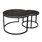 Lizzely Garden & Living Salontafel rond 2delig marmerlook Bero zwart side table steen bijzettafel