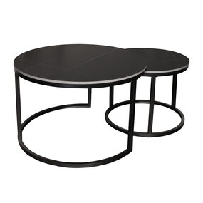 Lizzely Garden & Living Salontafel rond 2delig marmerlook Bero zwart side table steen bijzettafel Lizzely Garden & Living Salontafel rond 2delig marmerlook Bero zwart side table steen bijzettafel