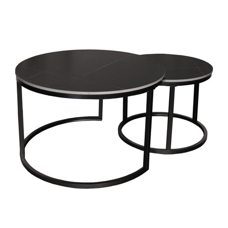 Lizzely Garden & Living Salontafel rond 2delig marmerlook Bero zwart side table steen bijzettafel Lizzely Garden & Living Salontafel rond 2delig marmerlook Bero zwart side table steen bijzettafel