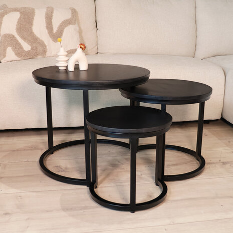 Lizzely Garden & Living Salontafel 3delig mangohout zwart Jaell industrieel massief hout duurzaam mango Lizzely Garden & Living Salontafel 3delig mangohout zwart Jaell industrieel massief hout duurzaam mango