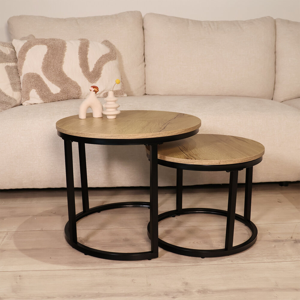 Salontafel rond 2delig lichtbruin MDF Rutger Salontafel rond 2delig lichtbruin MDF Rutger