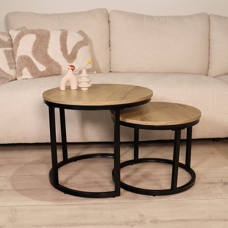 Lizzely Garden & Living Salontafel rond 2delig lichtbruin MDF Rutger Lizzely Garden & Living Salontafel rond 2delig lichtbruin MDF Rutger