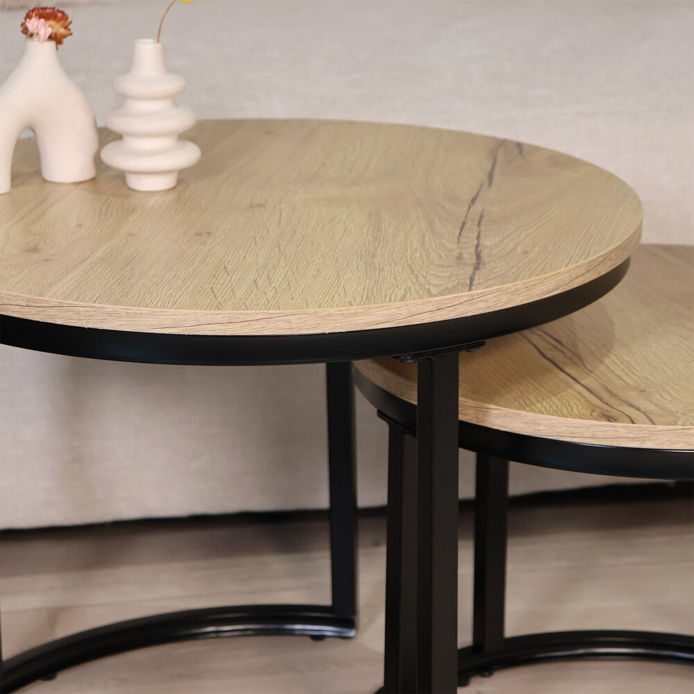 Salontafel rond 2delig lichtbruin MDF Rutger Salontafel rond 2delig lichtbruin MDF Rutger