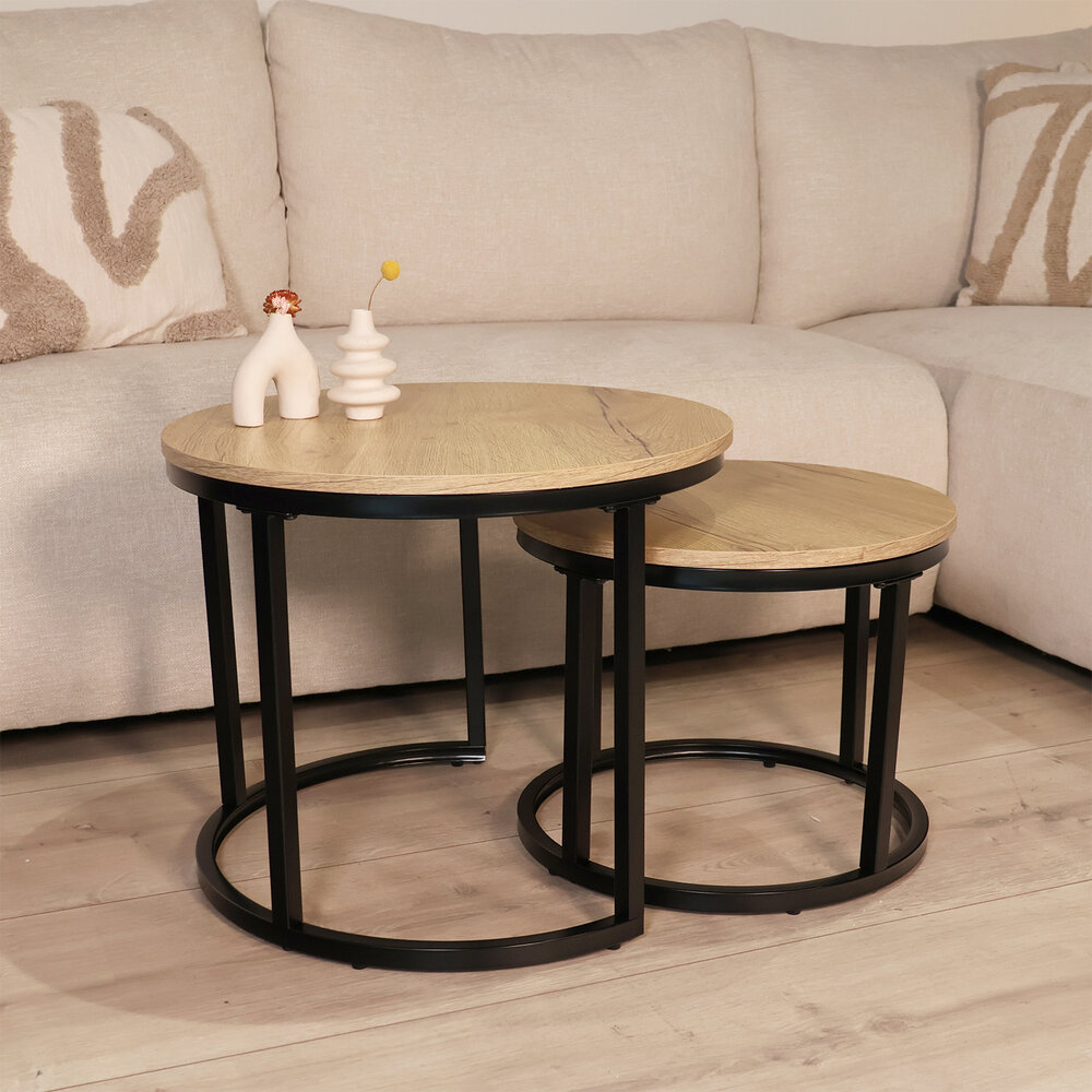 Salontafel rond 2delig lichtbruin MDF Rutger Salontafel rond 2delig lichtbruin MDF Rutger