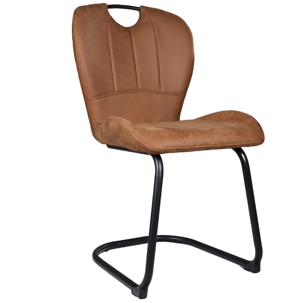 Eetkamerstoel Yara met handgreep cognac microvezel eetstoel industrieel Eetkamerstoel Yara met handgreep cognac microvezel eetstoel industrieel
