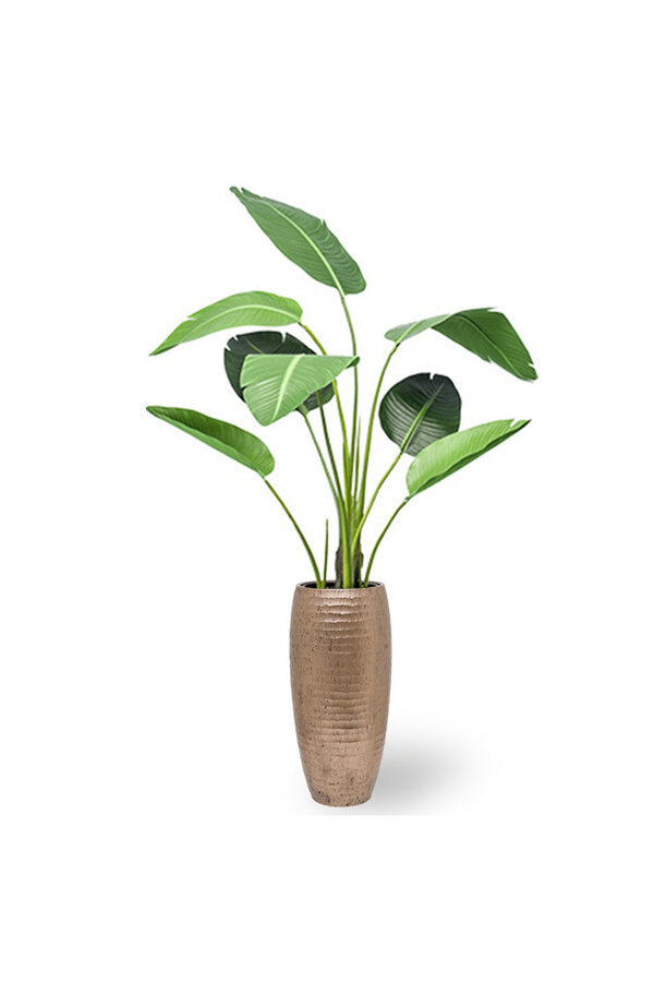 Künstliche Pflanze Strelitzia in gehämmertem Kupfer