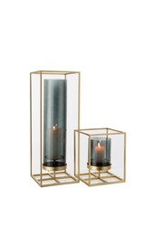 J-Line Windlicht Rectangle High - Kerzenhalter - Metall/Glas - gold