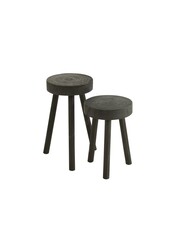 J-Line 2er Set Hocker Paulownia Holz Schwarz