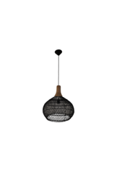 Hängeleuchte Rattan - 43x43x46 - Schwarz/Natur - Rattan/Teak