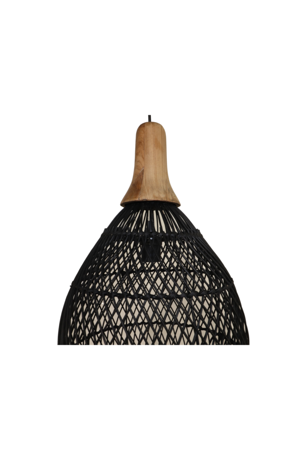 Hängeleuchte Rattan - 34x34x58 - Schwarz/Natur - Rattan/Teak