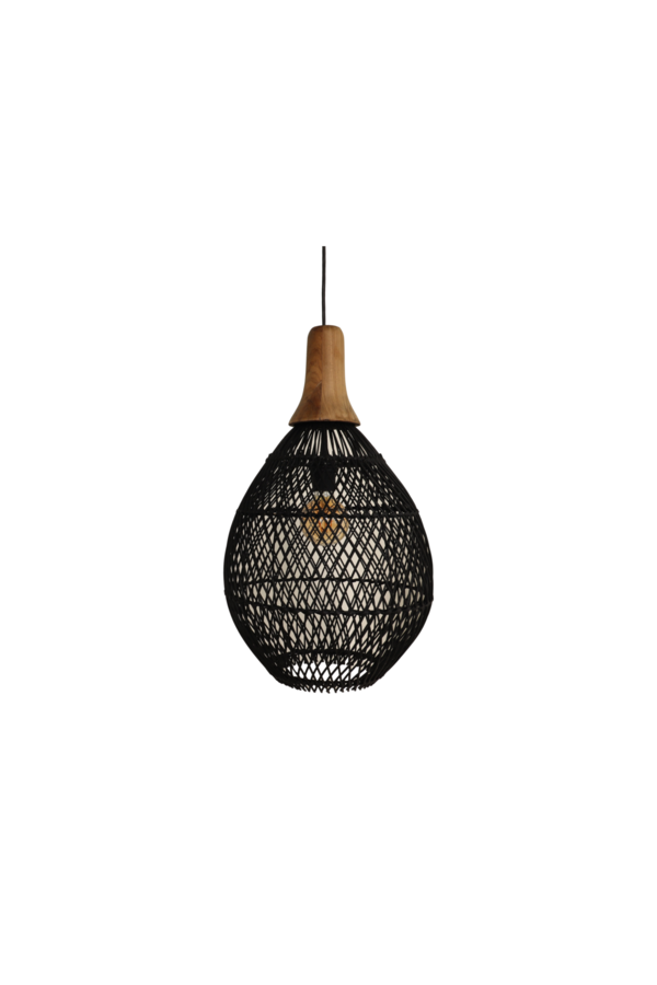 Hängeleuchte Rattan - 34x34x58 - Schwarz/Natur - Rattan/Teak