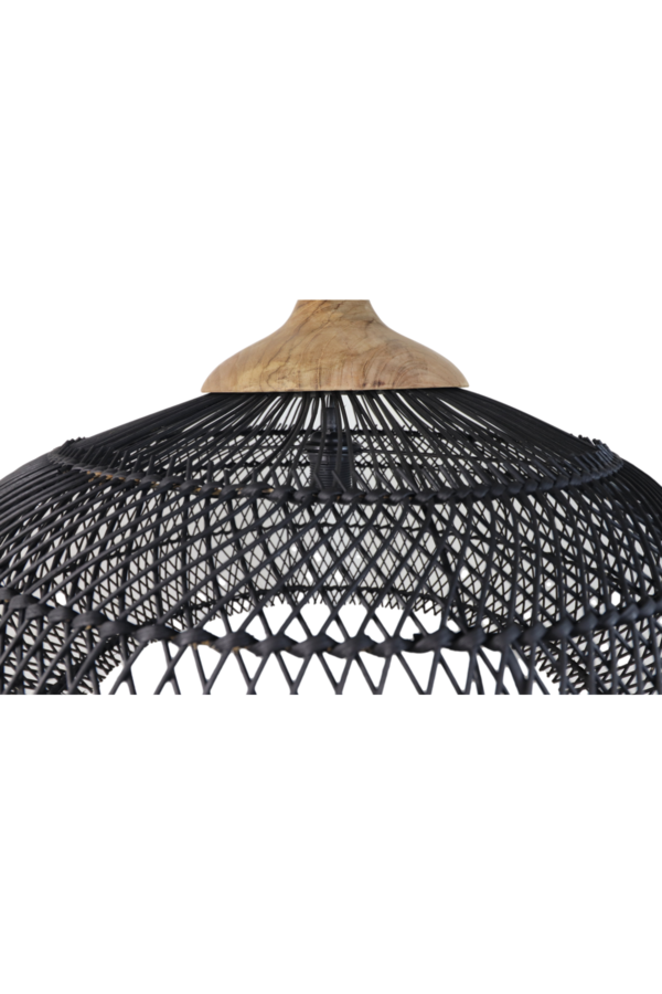 Hängeleuchte Rattan - 65x65x40 - Schwarz/Natur - Rattan/Teak