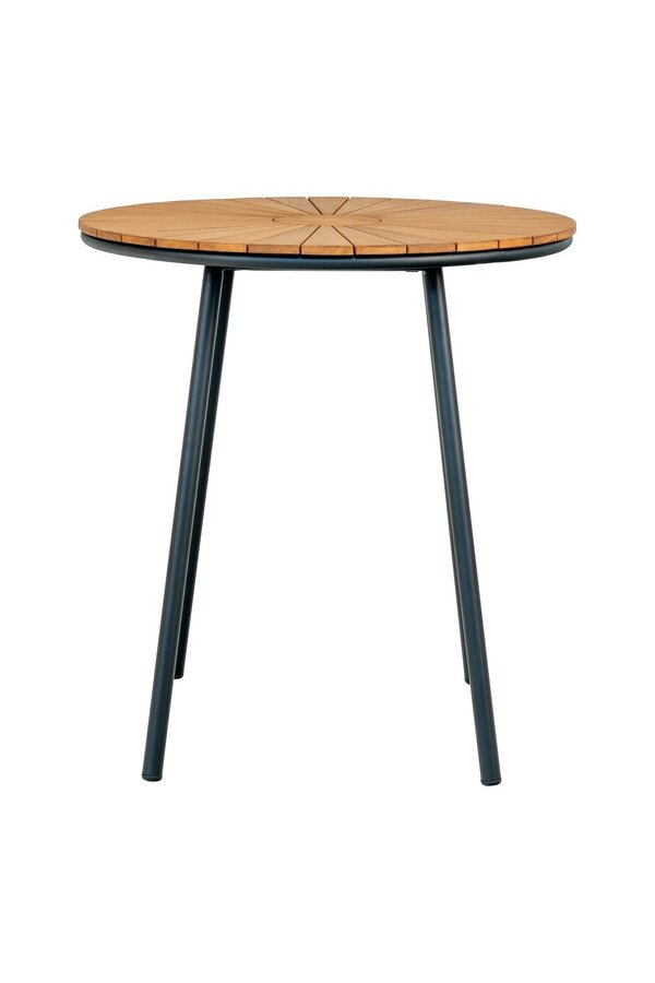 Cleveland Café Table - Café Tisch, Tischplatte aus Teakholz, natur, schwarze Beine, ø70x74 cm