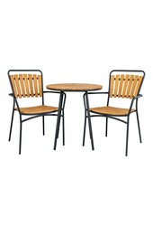 Cleveland Café Table - Café Tisch, Tischplatte aus Teakholz, natur, schwarze Beine, ø70x74 cm