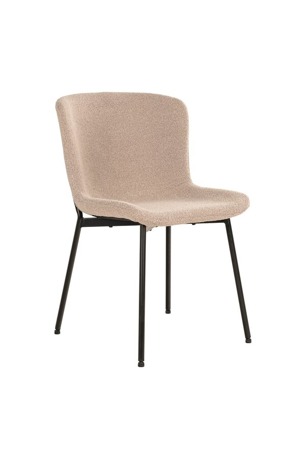 Maceda Dining Chair - Esszimmerstuhl aus Bouclé, beige mit schwarzen Beinen - 2er Set