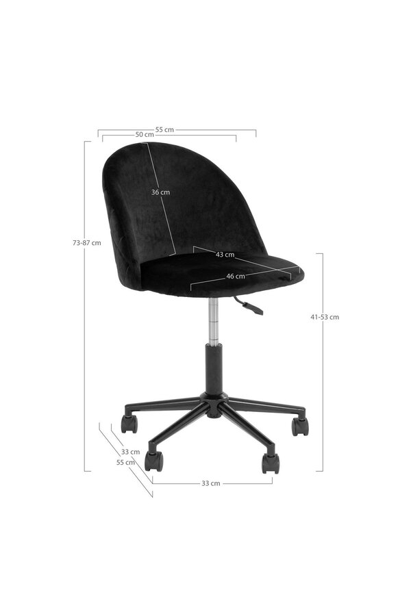 Geneva Office Chair - Bürostuhl aus Samt, schwarz mit schwarzen Beinen, HN1207