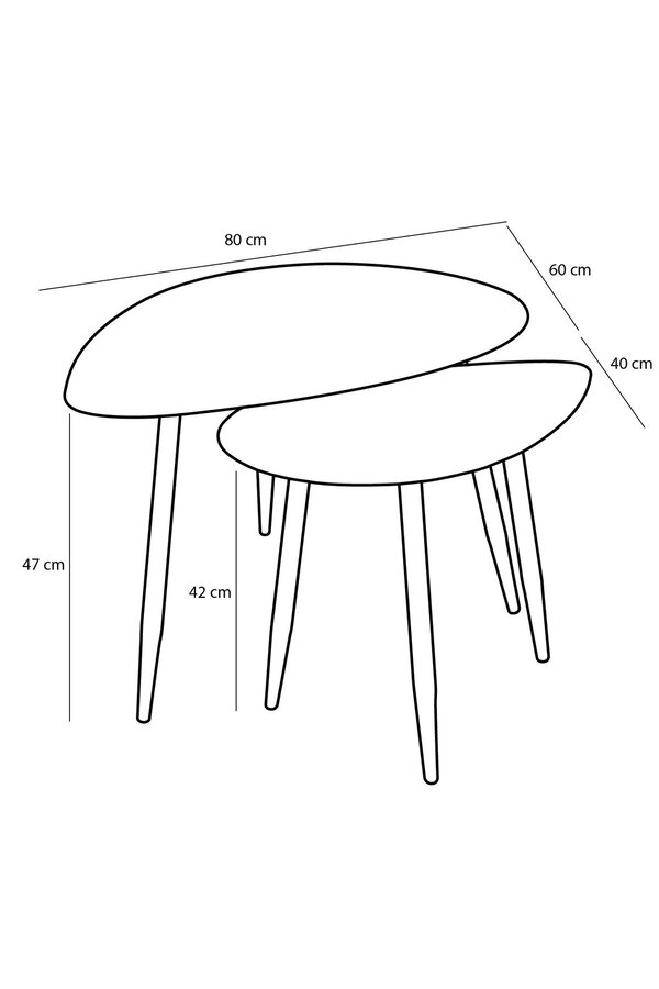 Beistelltisch - 2er-Set - L80 x B60 x H47 cm - Metall - Schwarz