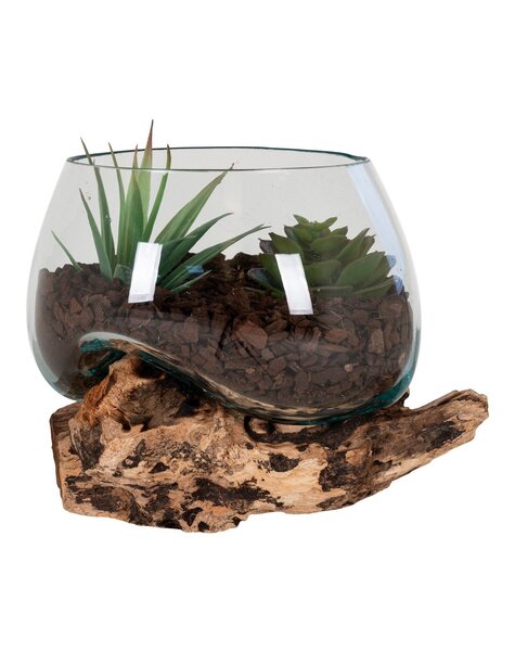 San Marino Waterdrop - Natuurlijk, Teakhout/Glas/Staal, 15x15x15 cm