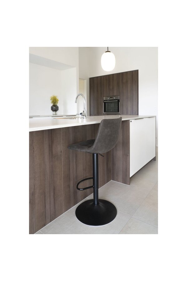 Middelfart Barstoel - Donkergrijs, Microvezel, Zwarte metalen poten, 43x43x88/108cm - set van 2