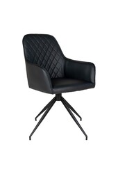 Harbo Esszimmerstuhl mit Drehknopf – Schwarz, PU-Leder, schwarze Metallbeine