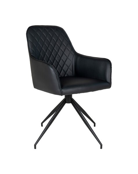 Harbo Esszimmerstuhl mit Drehknopf – Schwarz, PU-Leder, schwarze Metallbeine