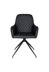 Harbo Esszimmerstuhl mit Drehknopf – Schwarz, PU-Leder, schwarze Metallbeine