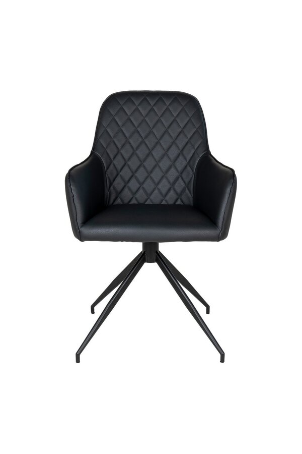 Harbo Esszimmerstuhl mit Drehknopf – Schwarz, PU-Leder, schwarze Metallbeine