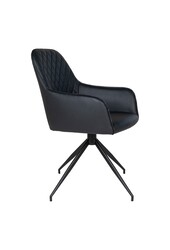 Harbo Esszimmerstuhl mit Drehknopf – Schwarz, PU-Leder, schwarze Metallbeine