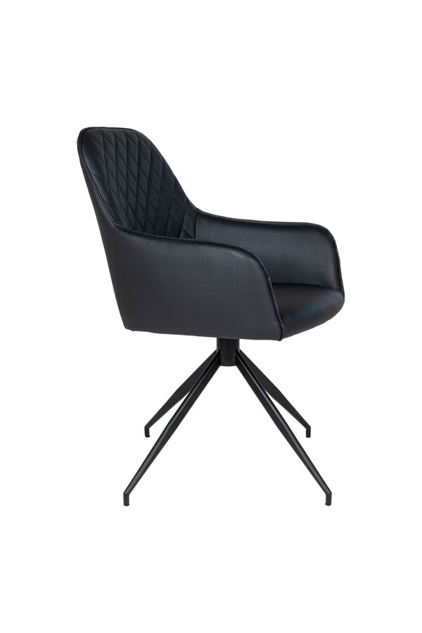 Harbo Esszimmerstuhl mit Drehknopf – Schwarz, PU-Leder, schwarze Metallbeine
