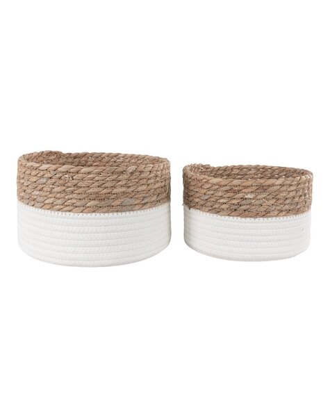 Tanta Körbe – Weiß/Natur, Baumwolle, Schilf, 25 x 25 x 15 cm – 2er-Set