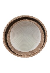 Tanta Körbe – Weiß/Natur, Baumwolle, Schilf, 25 x 25 x 15 cm – 2er-Set
