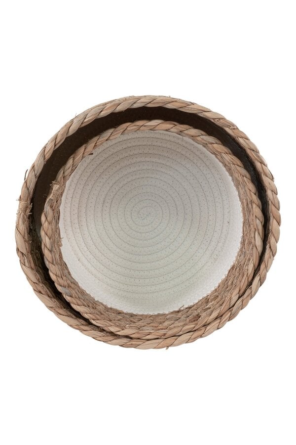 Tanta Körbe – Weiß/Natur, Baumwolle, Schilf, 25 x 25 x 15 cm – 2er-Set