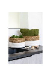 Tanta Körbe – Weiß/Natur, Baumwolle, Schilf, 25 x 25 x 15 cm – 2er-Set
