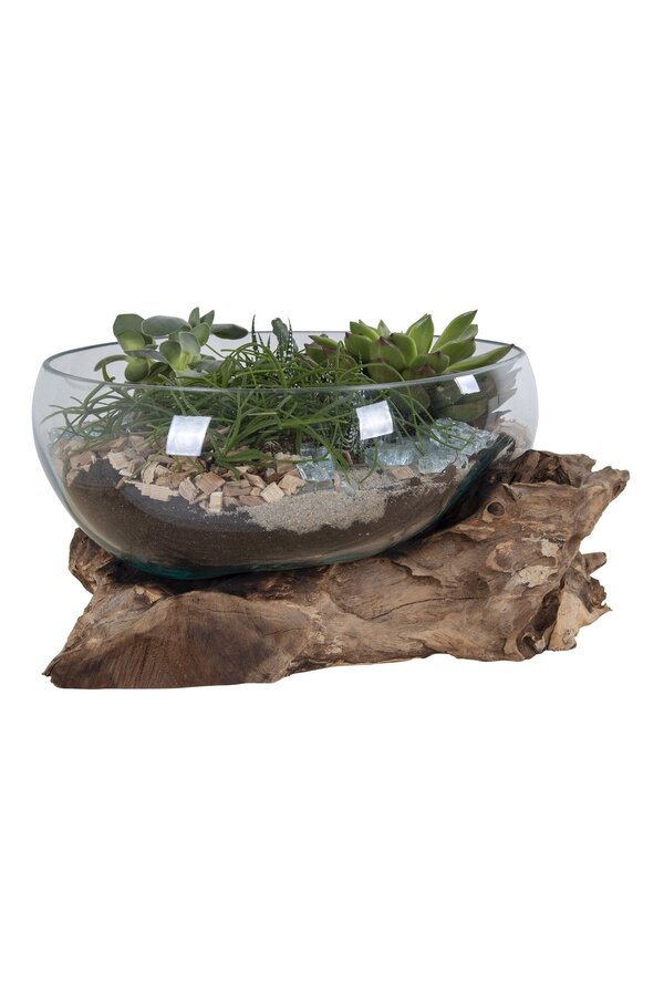 San Marino Waterdrop – Teakholz, Glas, Stahl, Natur – 26 x 26 x 20 cm