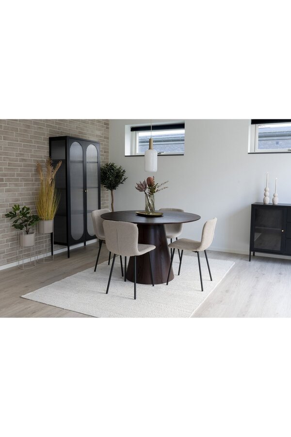 Halden Dining Chair – Esszimmerstuhl aus Bouclé, beige mit schwarzen Beinen – 2er-Set