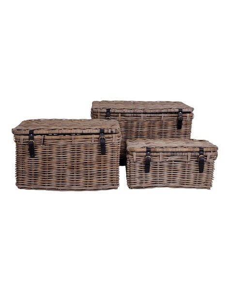 Depok Aufbewahrungskoffer – Grau, Kubu-Rattan – 3er-Set