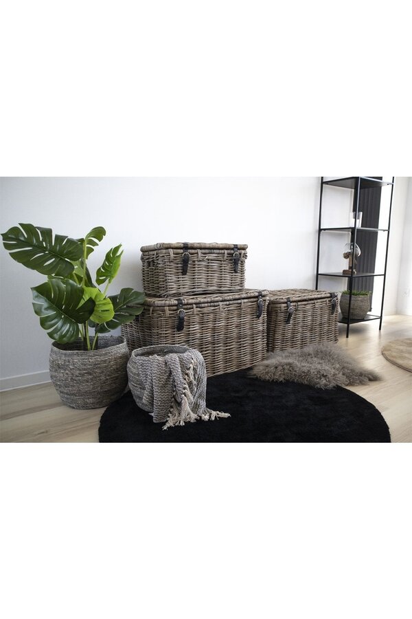 Depok Aufbewahrungskoffer – Grau, Kubu-Rattan – 3er-Set