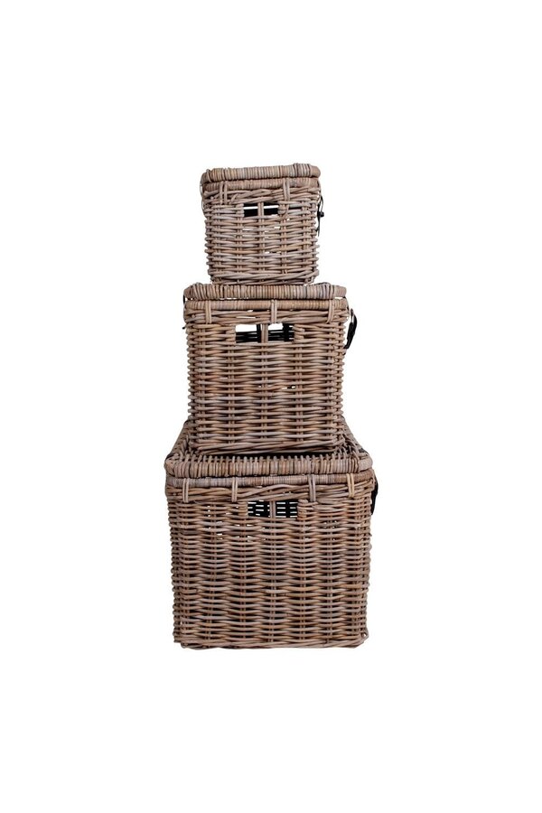 Depok Aufbewahrungskoffer – Grau, Kubu-Rattan – 3er-Set